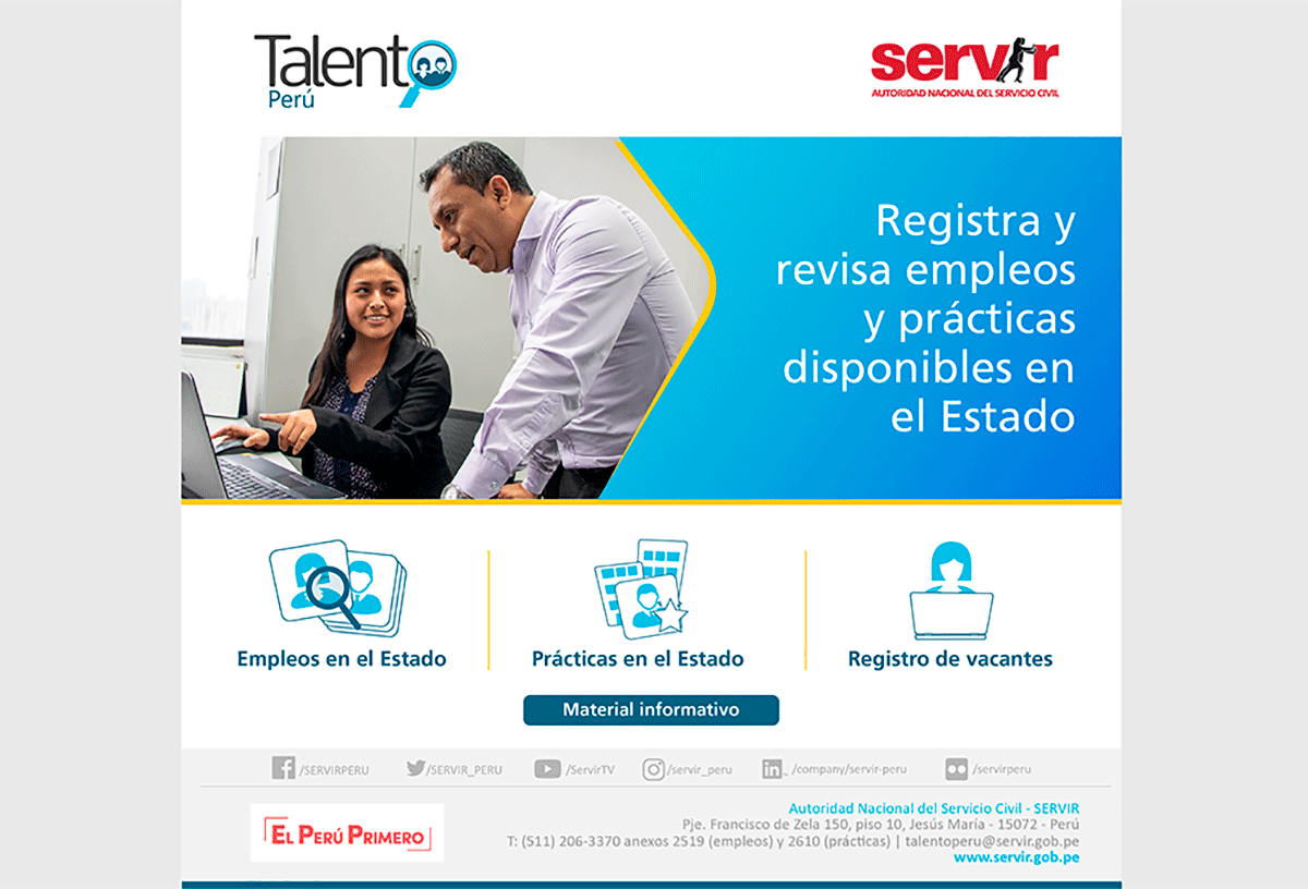 SERVIR lanza único portal de ofertas de empleos y prácticas en el Estado «Talento Perú»